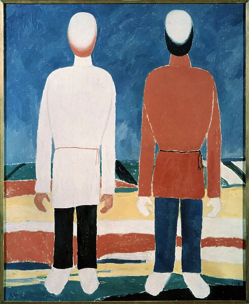 Deux figures masculines (Two male Figures). Peinture de Kasimir Severinovich Malevitch (Malevich, Malevic) (1878-1935), huile sur toile, 1928-1932. Art russe, 20e siecle, avant garde, suprematisme, constructivisme