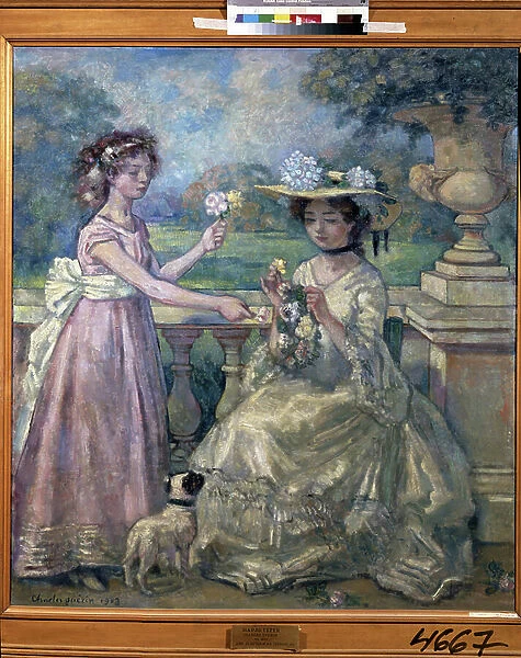 Deux filles sur une terrasse. Peinture de Charles Francois Prosper Guerin (1875-1939), 1903. Art Nouveau. Dim : 147x131cm. Musee Pouchkine, Moscou. Droits reserves (jusqu'en juillet 2010)