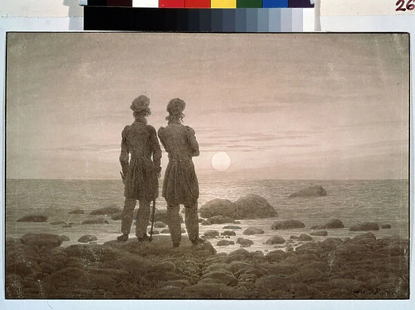 'Deux hommes regardant la mer depuis la rive'(Two men at the seashore) Aquarelle de Caspar David Friedrich (1774-1840) 1835 Dim. 25. 9 x 22. 2 cm Musee Pouchkine Moscou