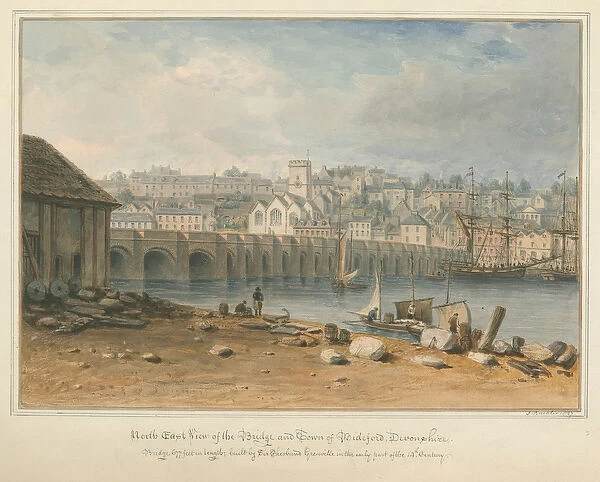 Devonshire - Bideford - Bridge and Town, 1827 (w  /  c on paper)