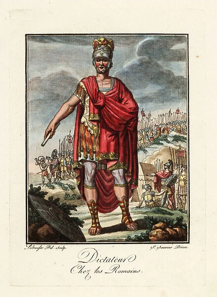 Dictator in military uniform, ancient Rome. 1796 (engraving)