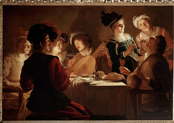 Dinner with a lute player. (Painting, 1616-1620)