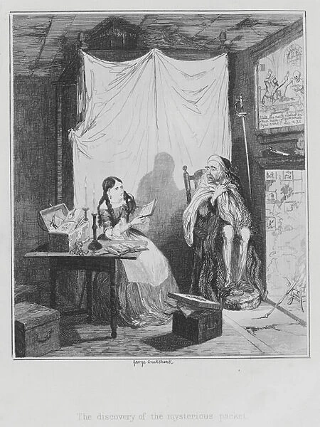 The discovery of the mysterious packet (engraving)