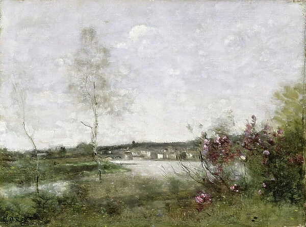 Distant View of Corbeil, Morning, c.1870 (oil on canvas)