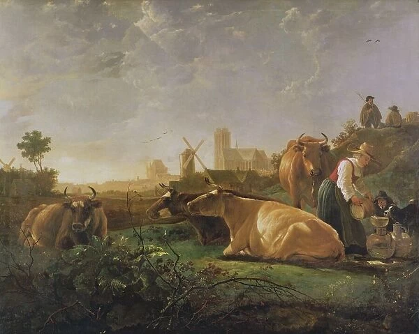 A Distant View of Dordrecht with Sleeping Herdsman and Five Cows ( The Small Dort ), c
