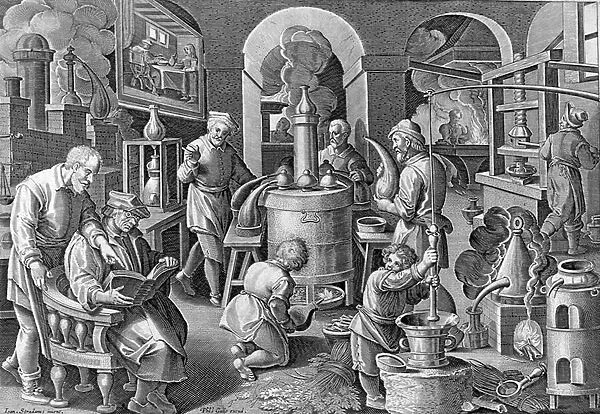 Distillato, plate 7 from Nova Reperta, engraved by Philip Galle, c