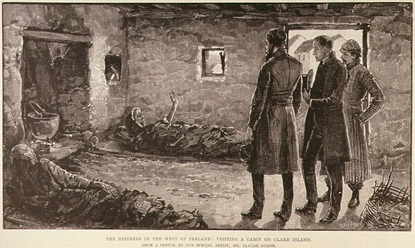 The Distress in the West of Ireland: Visiting a Cabin on Clare Island, from The Illustrated London News, 4th October 1886 (engraving)