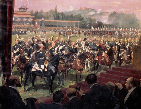 The distribution of flags at Longchamp by President Jules Grevy in the presence of Leon