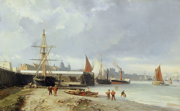 The Docks on the Bank at Greenwich (oil on panel)