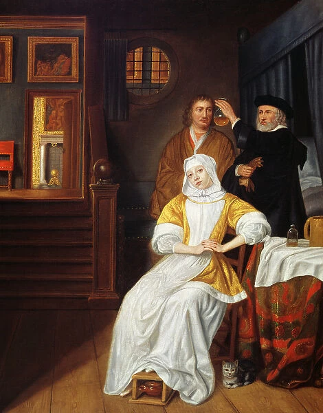 A Doctor Visiting a Young Lady in a Bedroom (oil on canvas)
