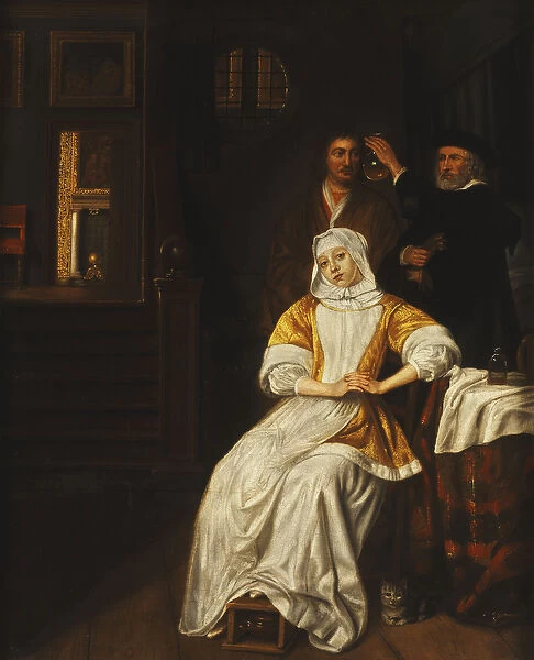 A Doctor Visiting a young Lady in a Bedroom, (oil on canvas)