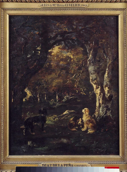 Dogs in the forest Painting by Narcissus Diaz de la Pena (1807-1876) (ec