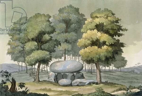 A dolmen-type passage grave of the Gauls (colour litho)