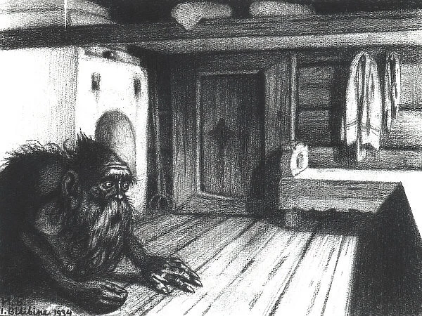 Domovoi, a spirit of the house, 1934 (charcoal on paper) (b  /  w photo)