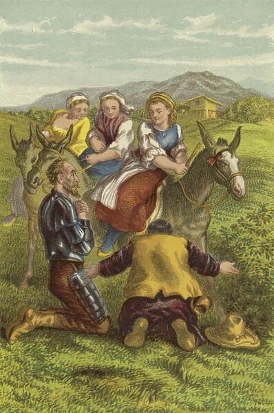 Don Quixote, Sancho and the country girls (chromolitho)