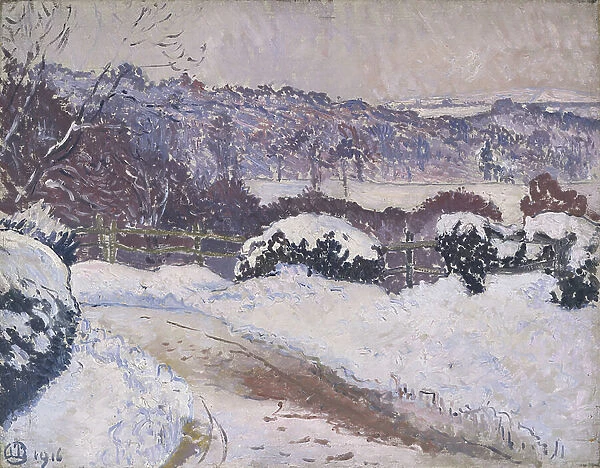 The Dorking Road, Coldharbour, in snow, 1916 (oil on canvas)