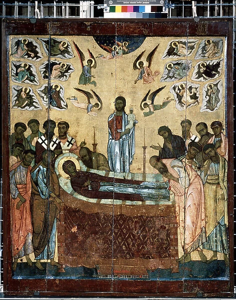 The Dormition of the Virgin, Russian Icon, 13th century (tempera on wood)