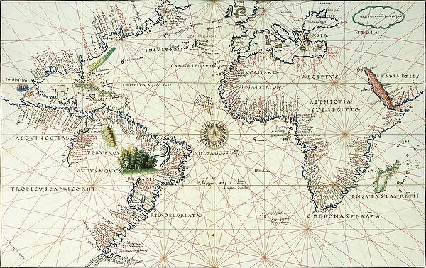 A double-page map of the Atlantic Ocean, showing the east coast of North