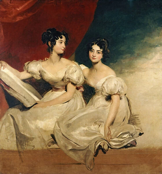 A double portrait of the Fullerton sisters, seated full length, in white dresses, c
