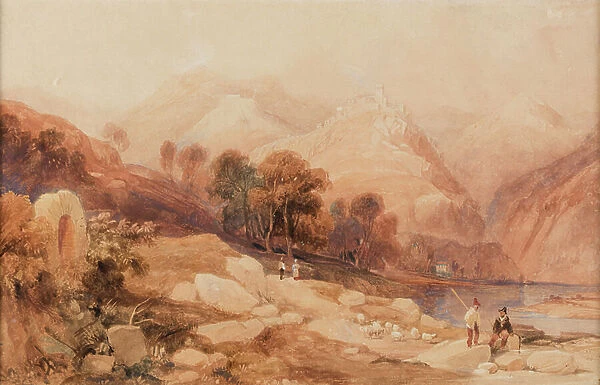 The Drachenfels on the Rhine, 1834 (watercolour on paper)