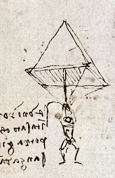 Draft of a parachute, circa 1485. Leonardo da Vinci (Leonardo da Vinci). Feather and ink