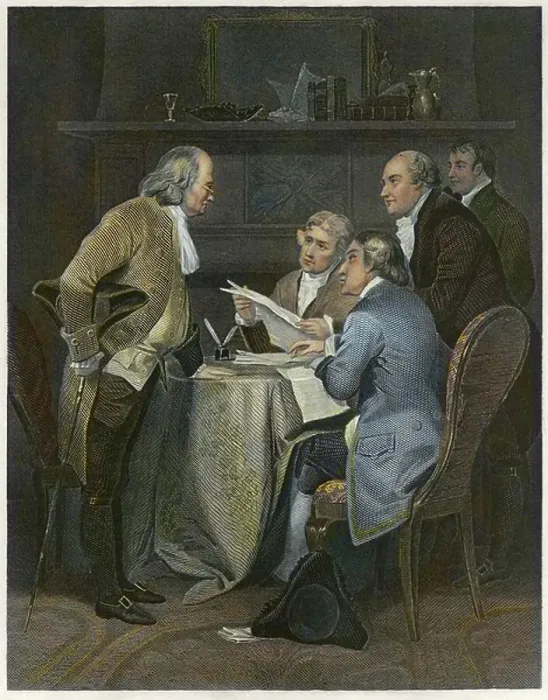 Framed Print : Drafting the Declaration of Independence in 1776, 19th century (engraving) Framed Print : Drafting the Declaration of Independence in 1776, 19th century (engraving)