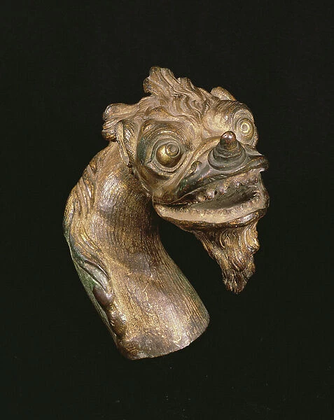 Dragon emblem of Yang in the form of a ritual staff head, Ch'ing dynasty, c.1800 (gilt bronze)
