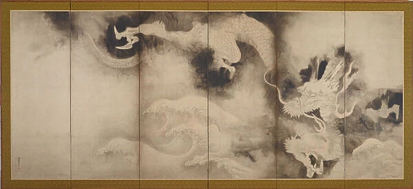 Dragons and Clouds, Edo Period (ink & pink tint on paper)