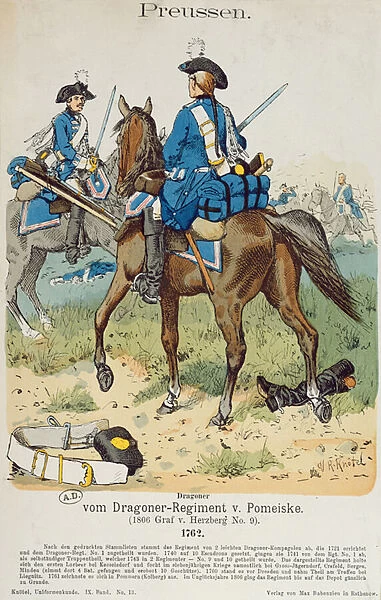 Dragoons in the Regiment von Pomeiske in 1762, c. 1890 (colour litho)