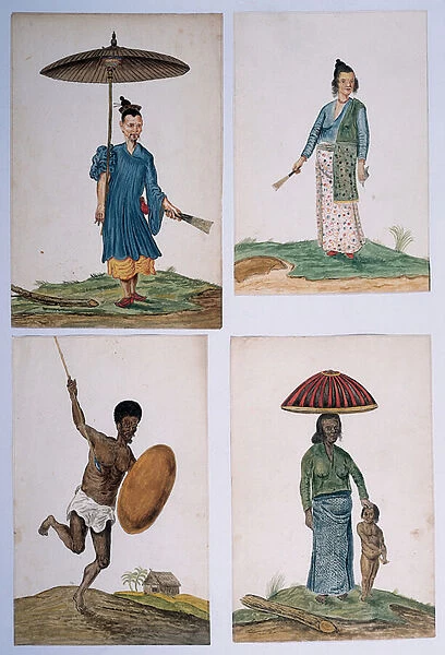 Drawing from an album of natives of Brazil, Africa, Persia and the East India