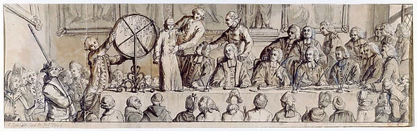 Drawing the lottery at the Hotel de Ville, 1772 (pen, ink and wash)