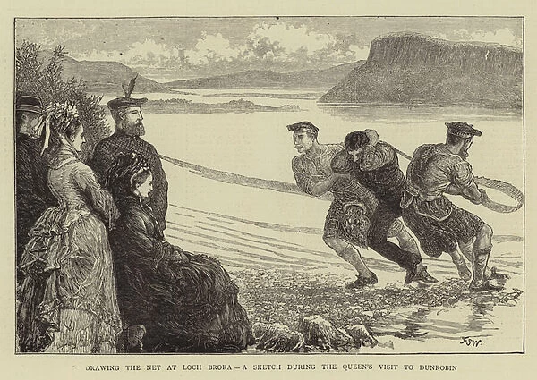 Drawing the Net at Loch Brora, a Sketch during the Queens Visit to Dunrobin (engraving)