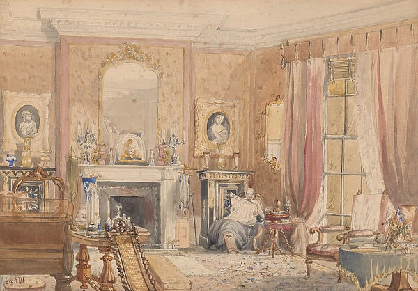 Drawing Room at Bryn Glas, Monmouthshire, 1871 (w  /  c on paper)