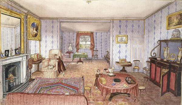 Drawing Room, Clay Hill, f12 from An Album of Interiors, 1843 (w  /  c on paper)