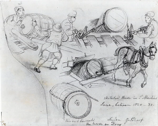 Draymen and Horse, c. 1820-30 (pencil on paper)