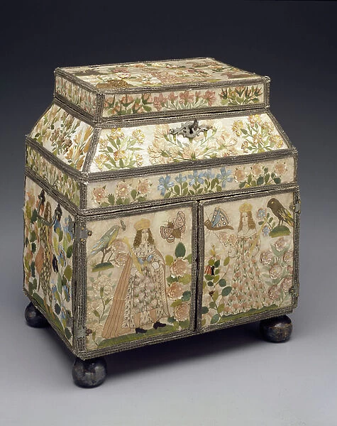 Dressing cabinet, c.1660 (paper, silk, wood & glass)