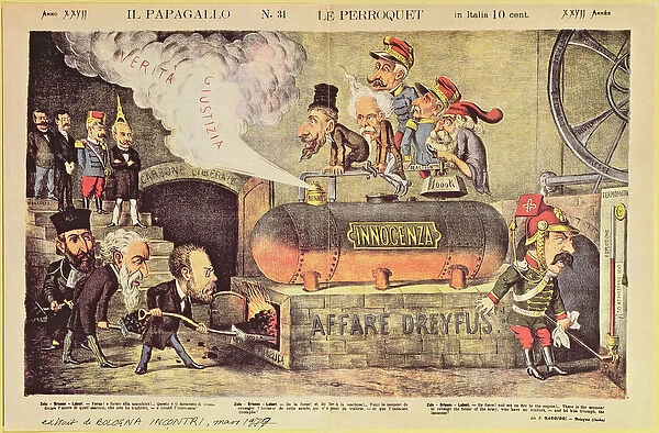 The Dreyfus Affair, 22 December 1894, Italian satirical cartoon from Le Perroquet