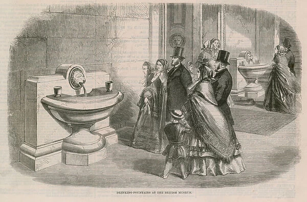 Drinking fountain at the British Museum (engraving)