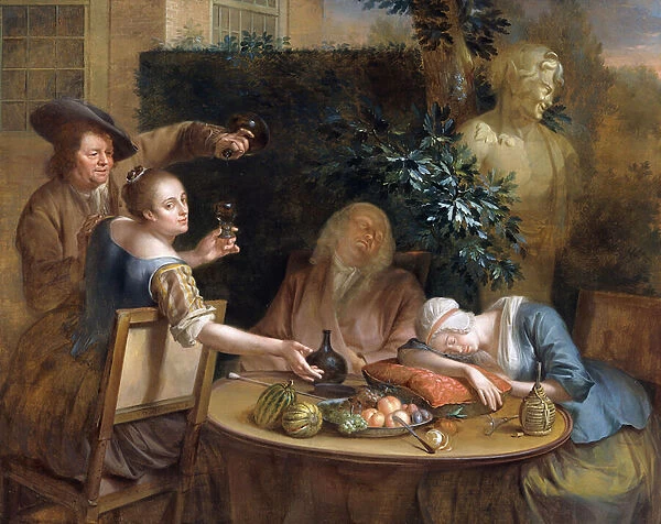 A Drinking Party in the Garden, 1739 (oil on copper)