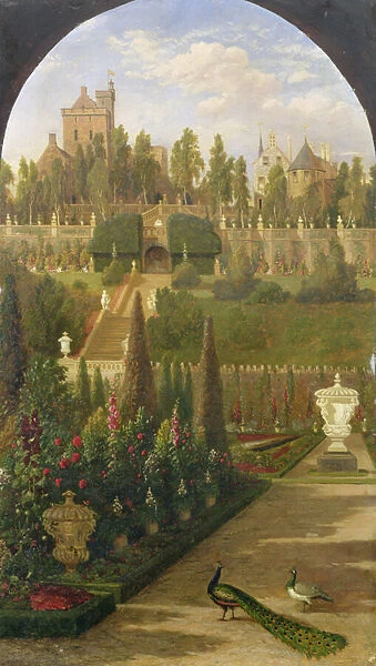 Drummond Castle, Perthshire, seen from the Gardens, 1847 (oil on canvas)
