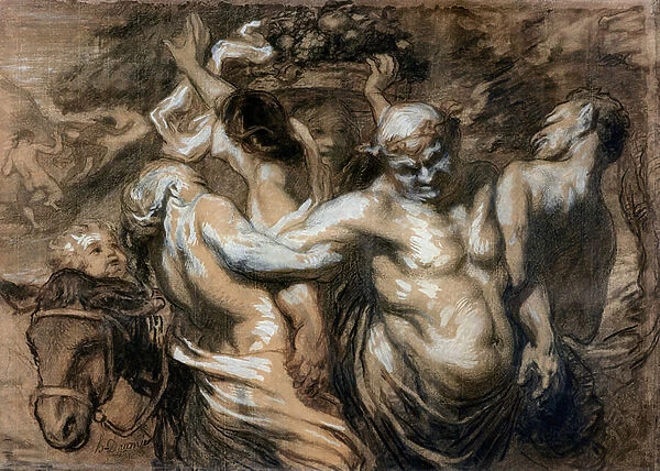 The Drunken Silenus (charcoal & bodycolour on paper)