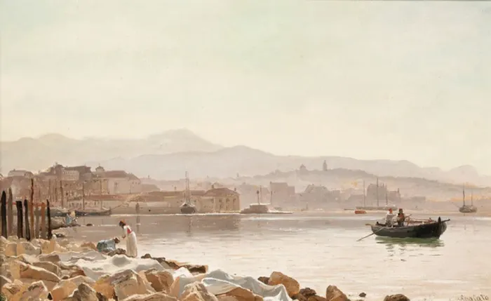 Framed Print : Drying sheets on the shore before Split, Croatia, 1893 (oil on paper laid down on board) Framed Print : Drying sheets on the shore before Split, Croatia, 1893 (oil on paper laid down on board)