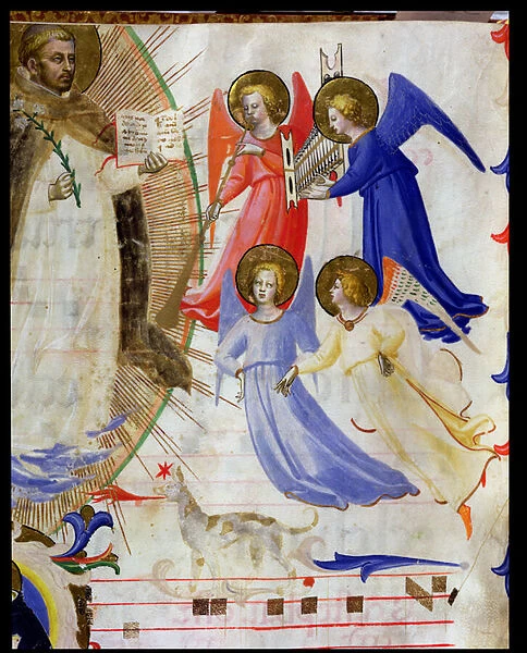 ds 558 f. 67v St. Dominic with four musical angels, from a gradual from San Marco e