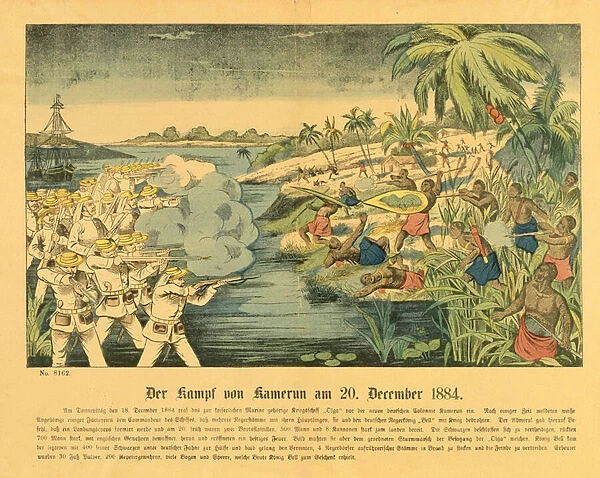 Duala uprising in German Cameroon, with the SMS Olga in the background, 20 December 1884