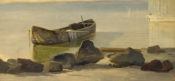 A Dugout on Starnberger Lake, 1845 (oil on paper mounted on card)
