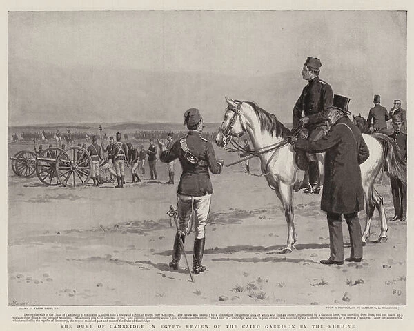 The Duke of Cambridge in Egypt, Review of the Cairo Garrison by the Khedive (litho)