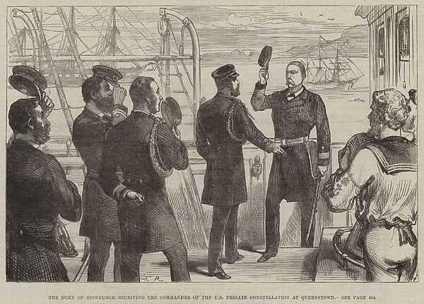 The Duke of Edinburgh receiving the Commander of the US Frigate Constellation at Queenstown (engraving)