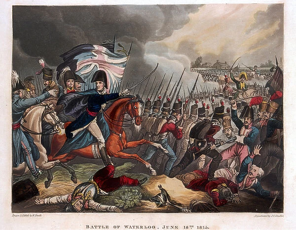 The Duke of Wellington (1769-1852) with troops advancing at the Battle of Waterloo