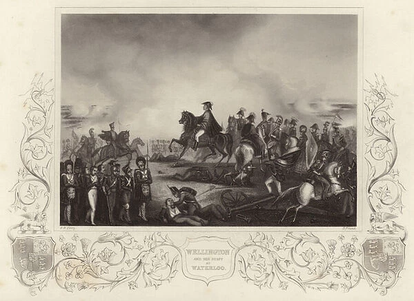 Duke of Wellington and his staff at Waterloo (engraving)