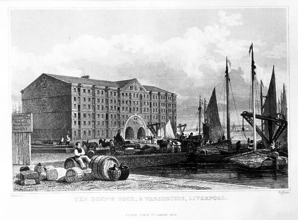 The Dukes Dock & Warehouses, Liverpool, engraved by Thomas Higham, 1829 (engraving)
